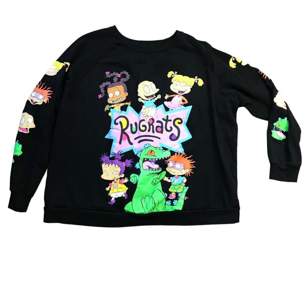 Nickelodeon Rugrats Retro Crewneck Sweatshirt Womens 3XL FITS LIKE XL Black Knit